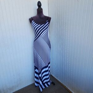 BAILEY BLUE Women's Navy Blue White Maxi Dress Stretch Tank Sz S